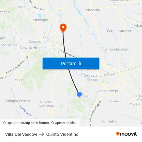 Villa Dei Vescovi to Quinto Vicentino map