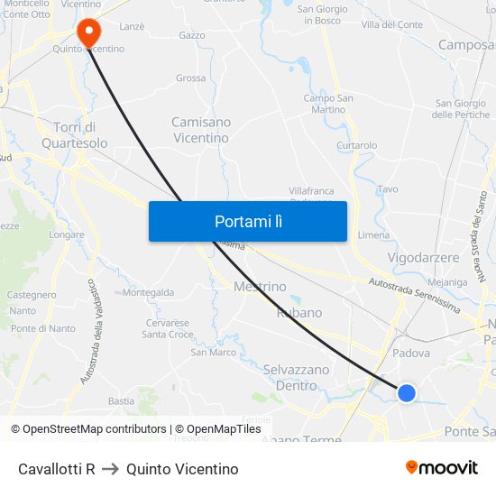 Cavallotti R to Quinto Vicentino map