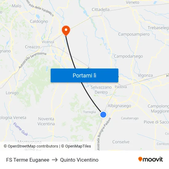 FS Terme Euganee to Quinto Vicentino map