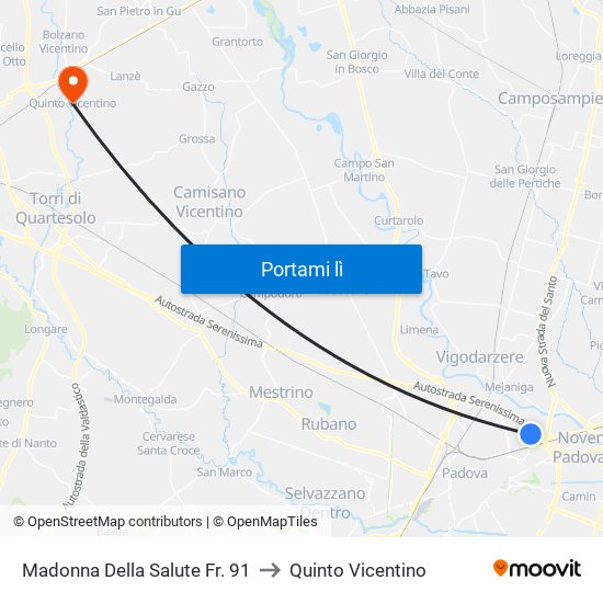 Madonna Della Salute Fr. 91 to Quinto Vicentino map