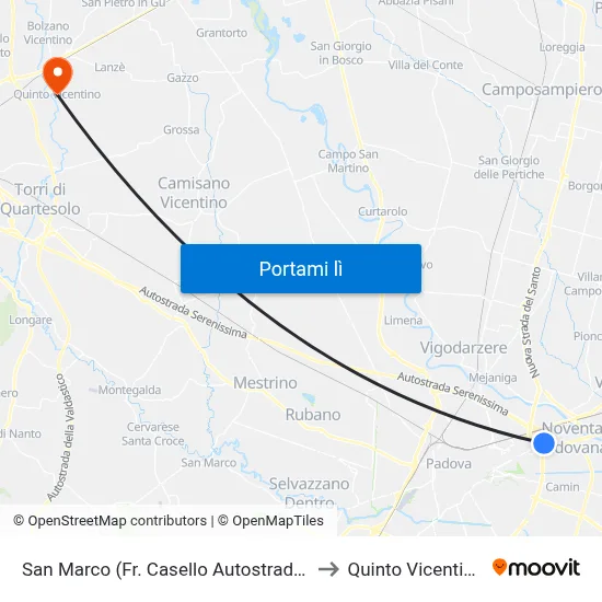San Marco (Fr. Casello Autostrada) to Quinto Vicentino map