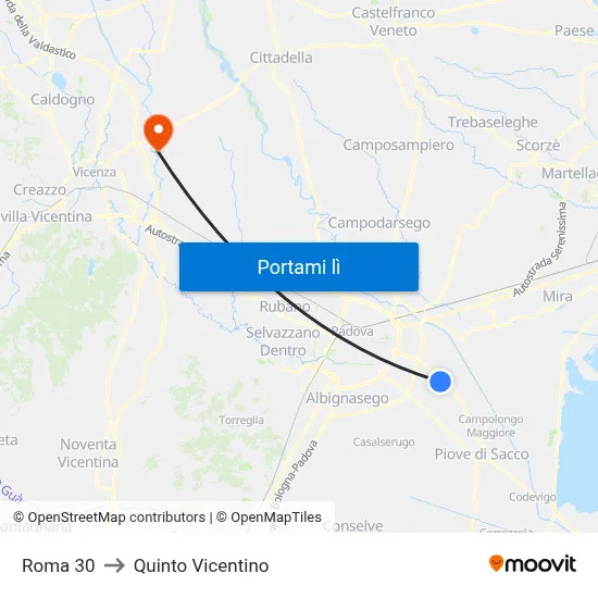 Roma 30 to Quinto Vicentino map