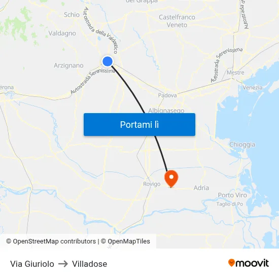 Via Giuriolo to Villadose map