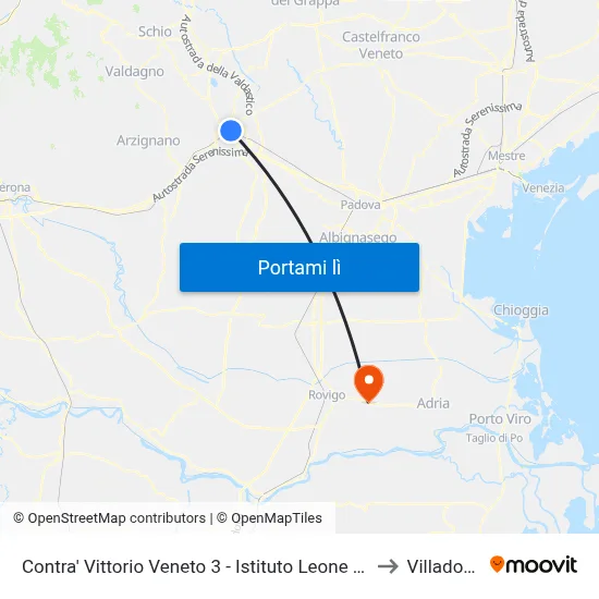 Contra' Vittorio Veneto 3 - Istituto Leone XII to Villadose map