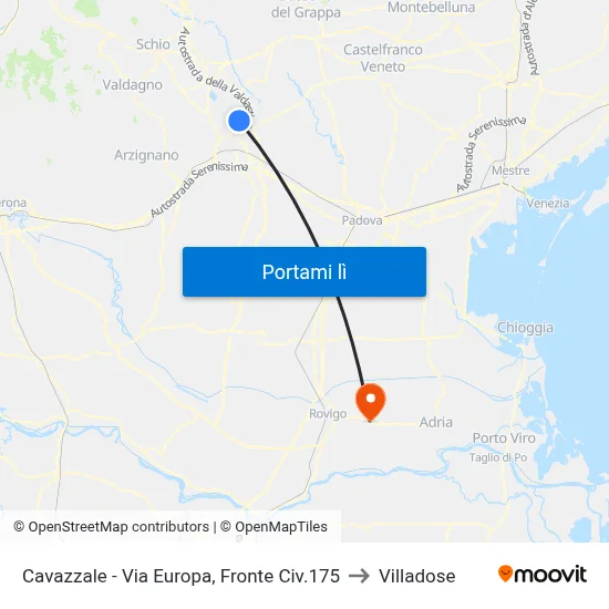 Cavazzale - Via Europa, Fronte Civ.175 to Villadose map