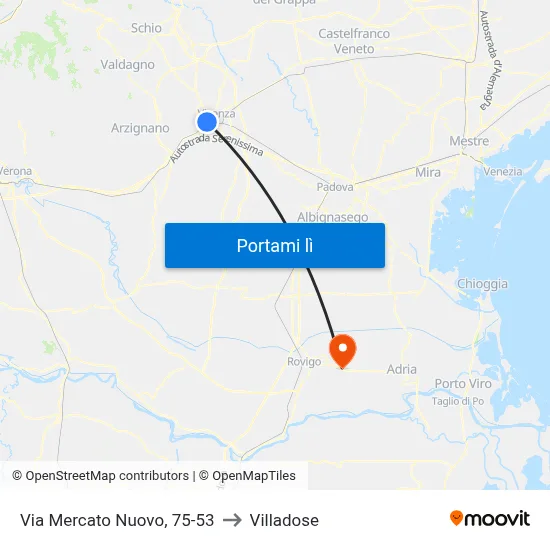 Via Mercato Nuovo, 75-53 to Villadose map