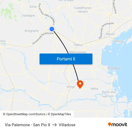 Via Palemone - San Pio X to Villadose map