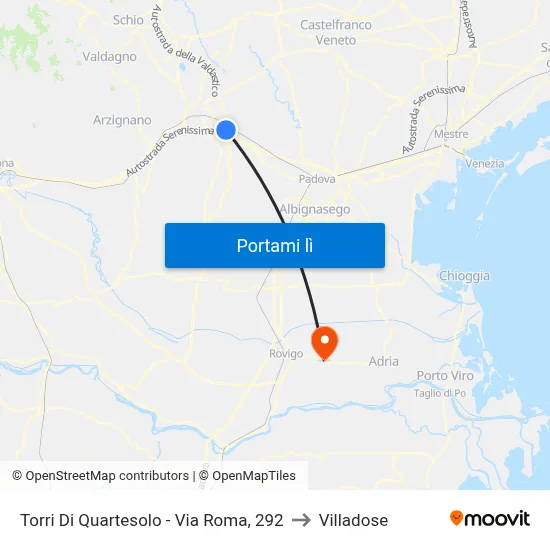 Torri Di Quartesolo - Via Roma, 292 to Villadose map