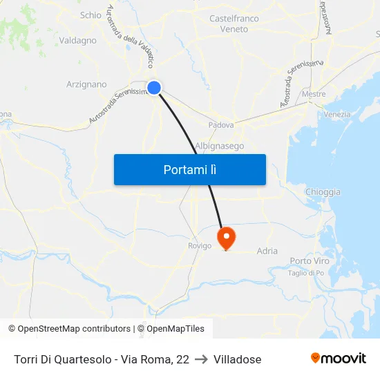 Torri Di Quartesolo - Via Roma, 22 to Villadose map