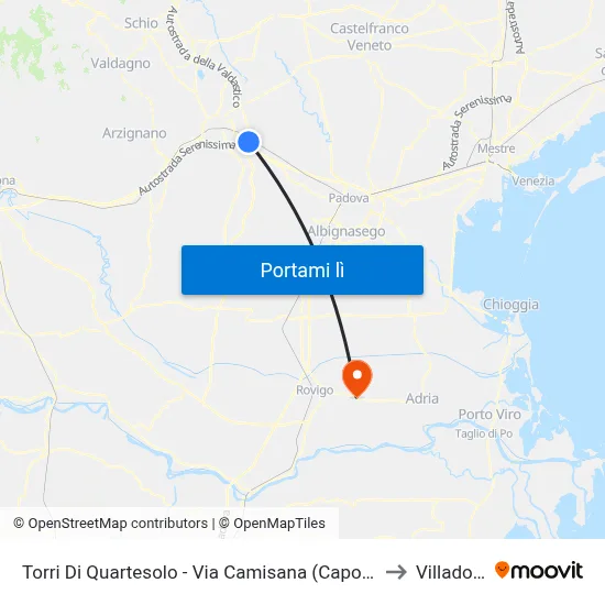 Torri Di Quartesolo - Via Camisana (Capolinea) to Villadose map