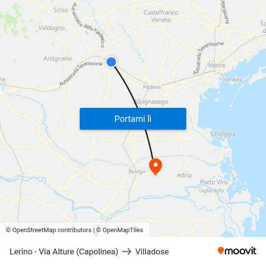 Lerino - Via Alture (Capolinea) to Villadose map