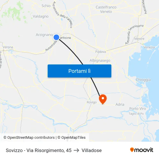 Sovizzo - Via Risorgimento, 45 to Villadose map