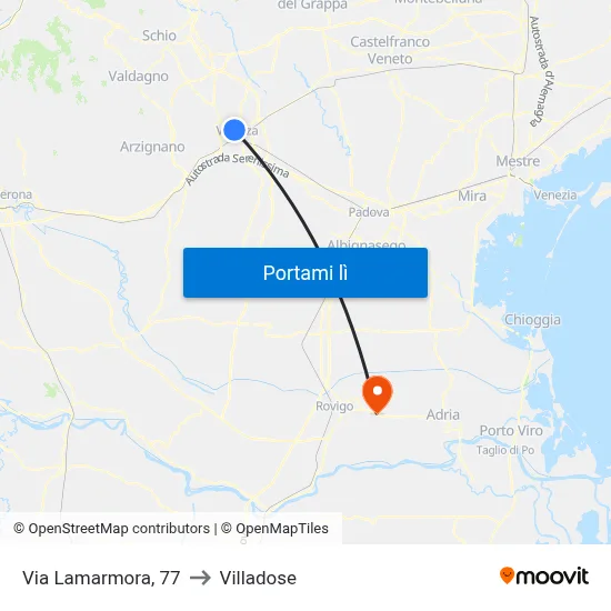 Via Lamarmora, 77 to Villadose map