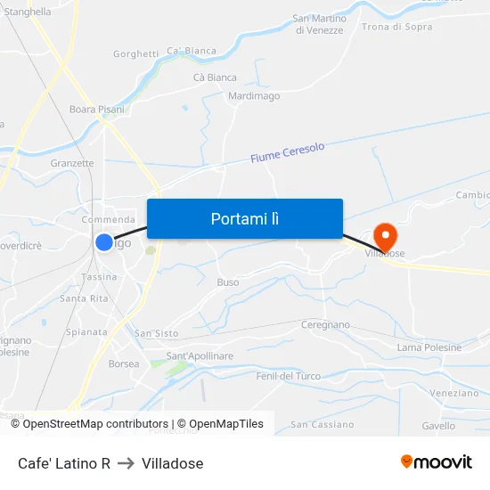 Cafe' Latino R to Villadose map