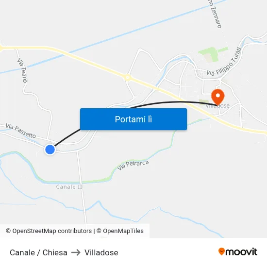 Canale / Chiesa to Villadose map