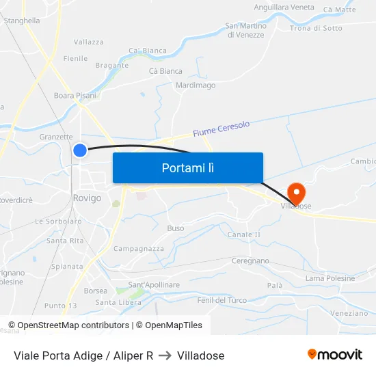 Viale Porta Adige / Aliper R to Villadose map