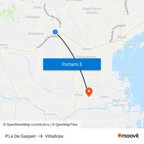 P.Le De Gasperi to Villadose map