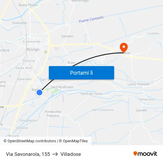 Via Savonarola, 155 to Villadose map