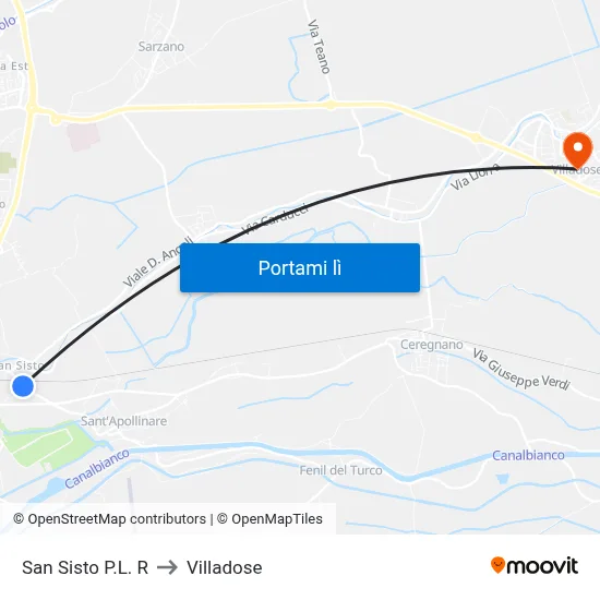 San Sisto P.L. R to Villadose map
