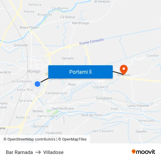 Bar Ramada to Villadose map