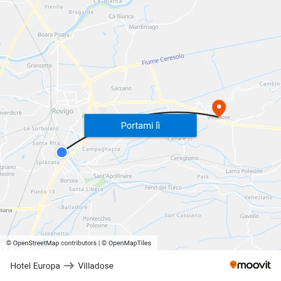 Hotel Europa to Villadose map