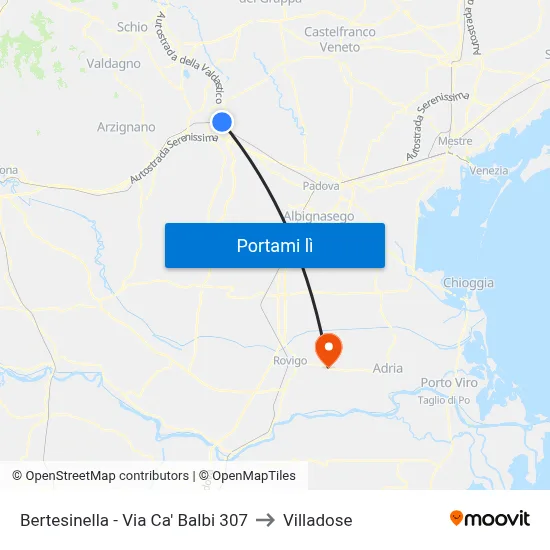 Bertesinella - Via Ca' Balbi 307 to Villadose map