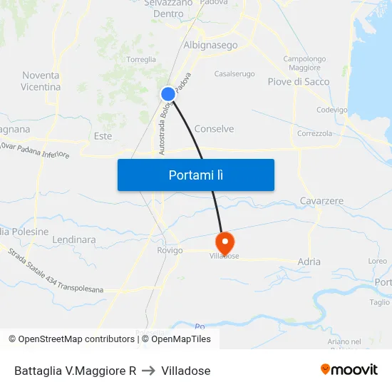Battaglia V.Maggiore R to Villadose map