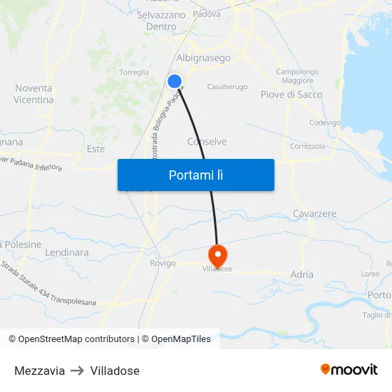 Mezzavia to Villadose map