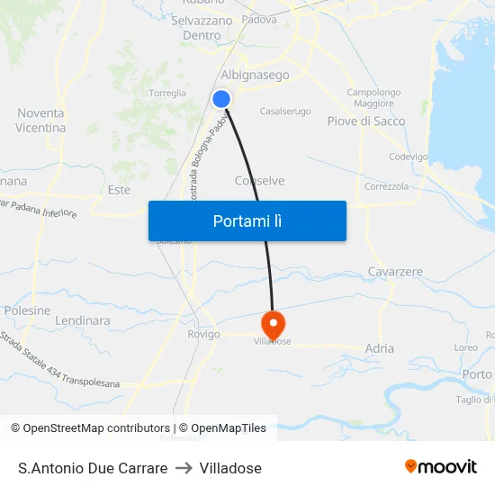 S.Antonio Due Carrare to Villadose map