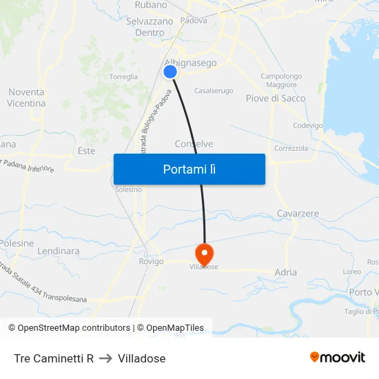 Tre Caminetti R to Villadose map