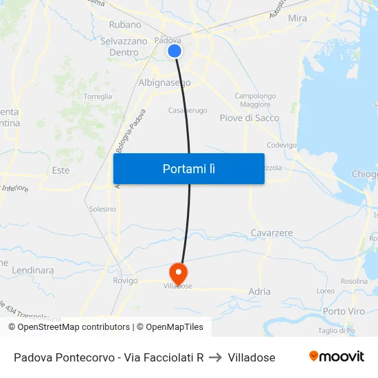 Padova Pontecorvo - Via Facciolati R to Villadose map