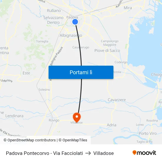 Padova Pontecorvo - Via Facciolati to Villadose map