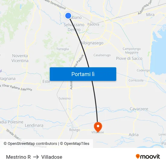 Mestrino R to Villadose map
