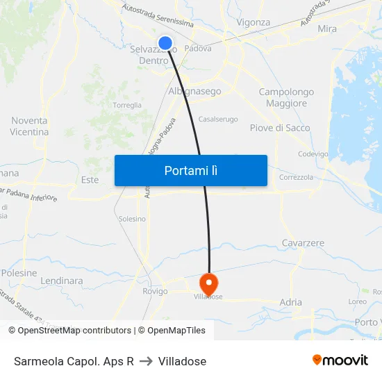 Sarmeola Capol. Aps R to Villadose map