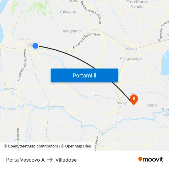 Porta Vescovo A to Villadose map