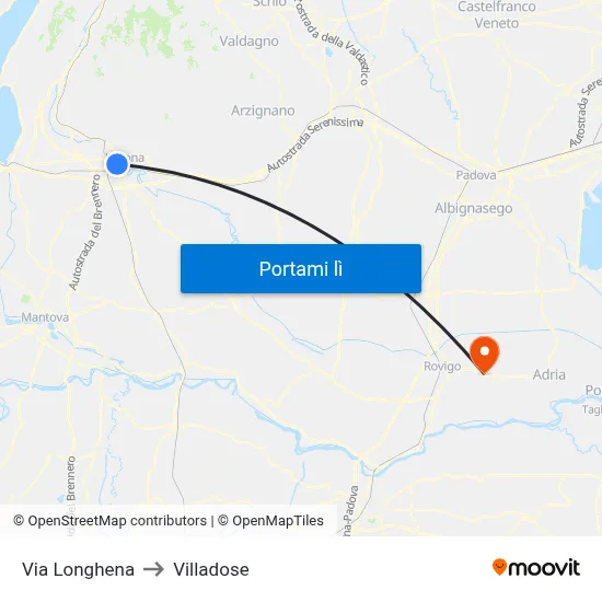 Via Longhena to Villadose map