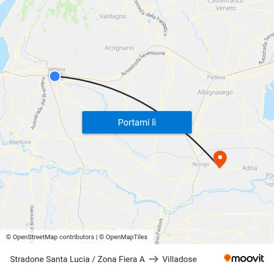 Stradone Santa Lucia / Zona Fiera A to Villadose map