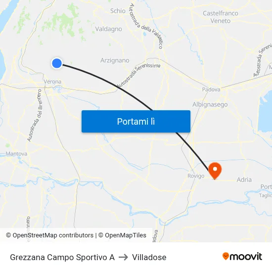 Grezzana Campo Sportivo A to Villadose map