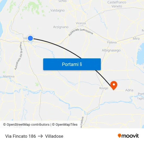 Via Fincato 186 to Villadose map