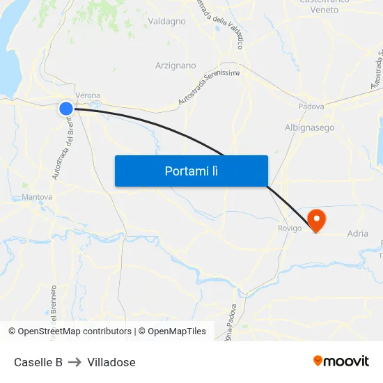 Caselle B to Villadose map
