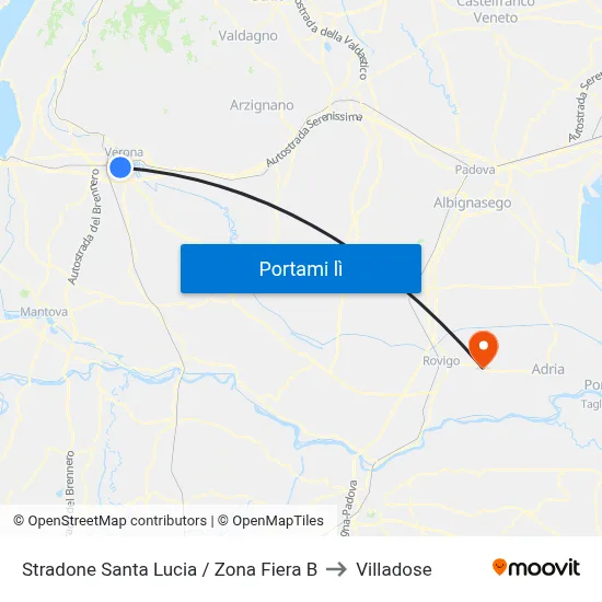Stradone Santa Lucia / Zona Fiera B to Villadose map