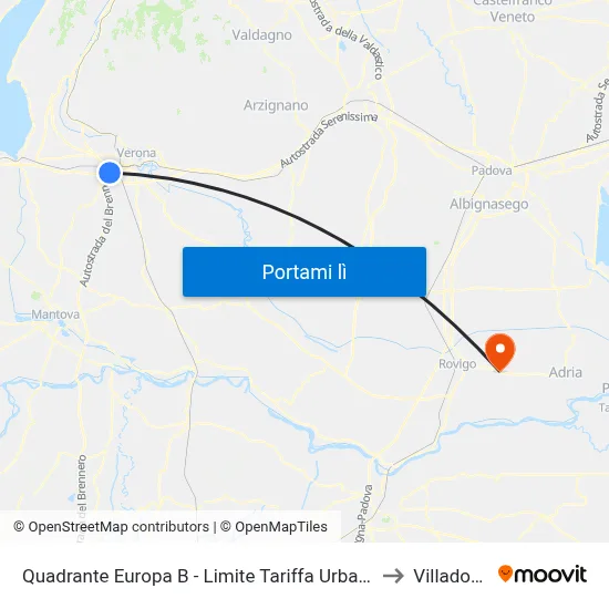 Quadrante Europa B - Limite Tariffa Urbana to Villadose map
