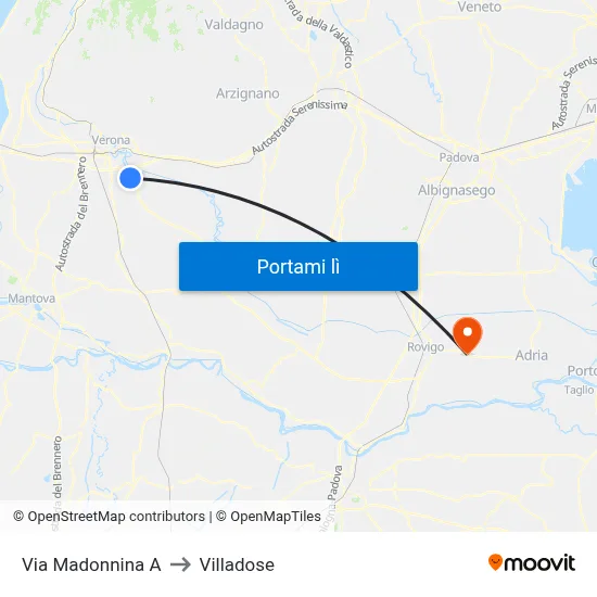 Via Madonnina A to Villadose map