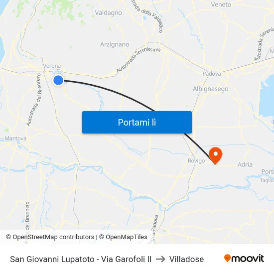 San Giovanni Lupatoto - Via Garofoli II to Villadose map