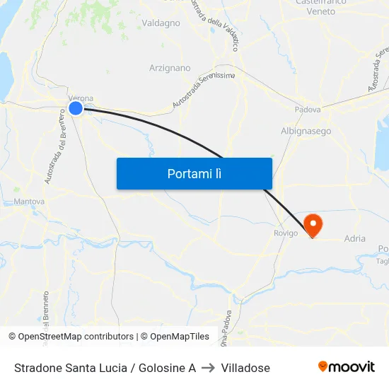 Stradone Santa Lucia / Golosine A to Villadose map