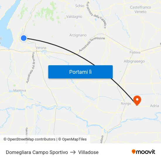 Domegliara Campo Sportivo to Villadose map