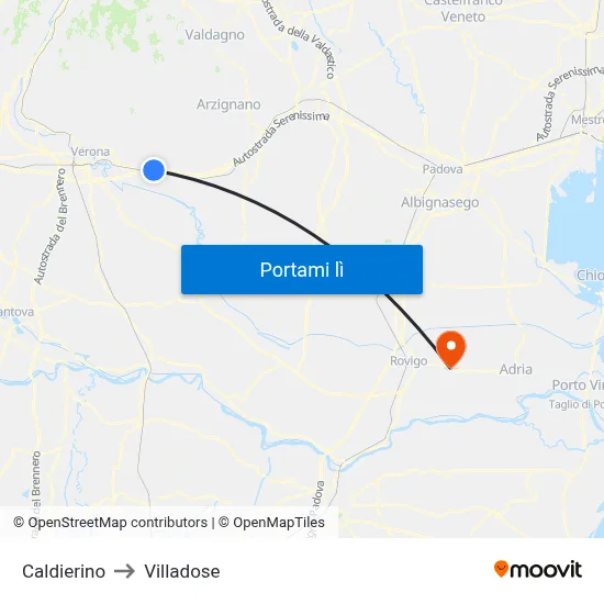 Caldierino to Villadose map