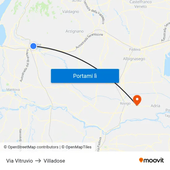 Via Vitruvio to Villadose map