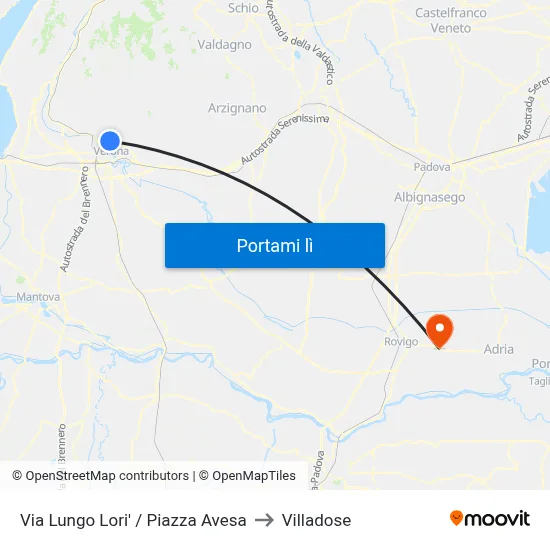 Via Lungo Lori' / Piazza Avesa to Villadose map