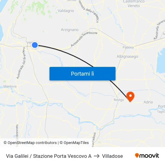 Via Galilei / Stazione Porta Vescovo A to Villadose map